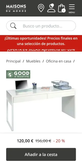Mesa escritorio blanca con 2 cajones