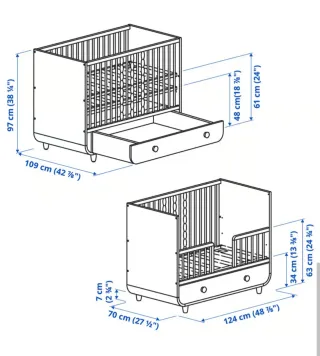 Cuna Millra evolutiva, blanca 60x120 con cajón