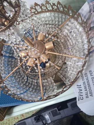 Lámpara de techo latón con cristales