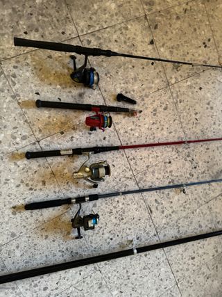 Lotto di 6 canne e mulinelli da pesca