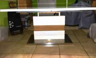 Mesa comedor extensible cristal y madera