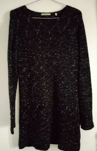 Vestido corto tipo jersey invierno negro plateado