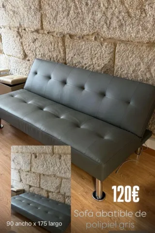 Sofá cama polipiel gris 90x175