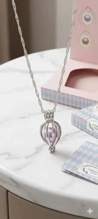 Perla en concha con collar plata