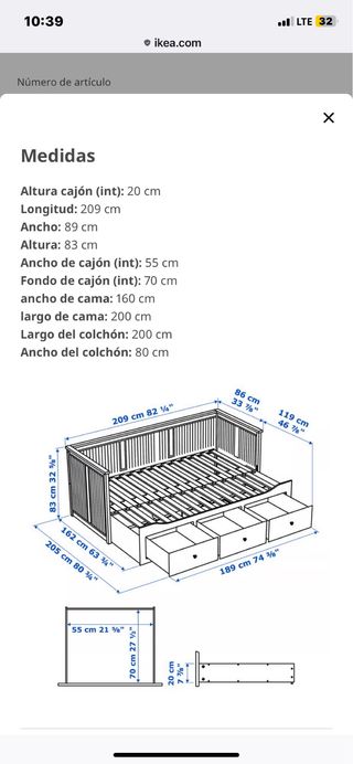Cama nido/diván Ikea Hemnes blanca