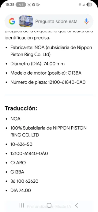 Kit Pistones y Aros NOA Suzuki Samurai 74mm