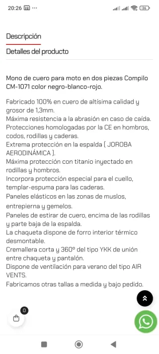 Traje de piel para moto compilo, negro/rojo