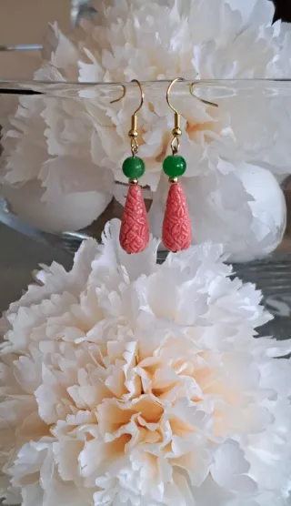 Pendientes Flamenca Coral y Jade