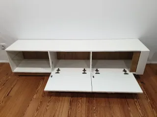 Mueble TV Nórdico Blanco, balda de cristal
