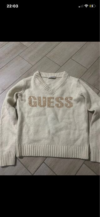 Maglione Guess donna V collo beige oro