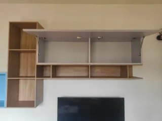 Mobile soggiorno moderno legno beige e azzurro