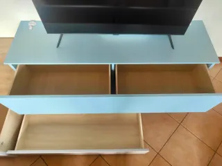 Mobile soggiorno moderno legno beige e azzurro