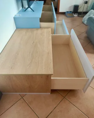 Mobile soggiorno moderno legno beige e azzurro