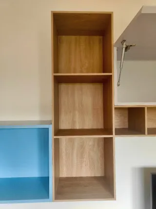 Mobile soggiorno moderno legno beige e azzurro