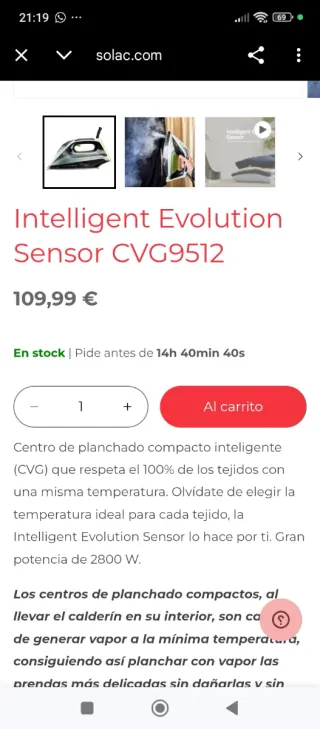 Plancha Solac Easy Vapor Integrado