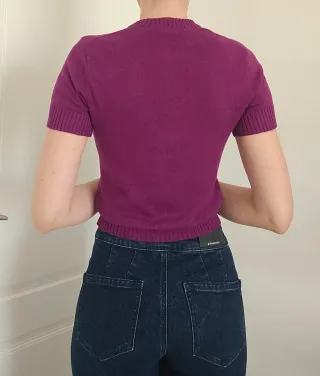 Cardigan Zara Punto Manga Corta Morado