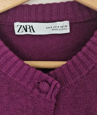 Cardigan Zara Punto Manga Corta Morado