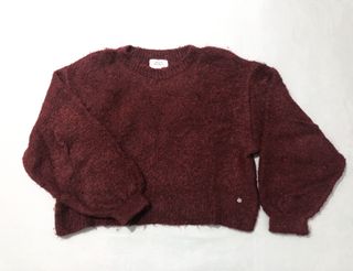 Camisola malha crop decote redondo