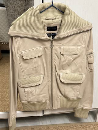 Cazadora Piel MNG Beige Talla L