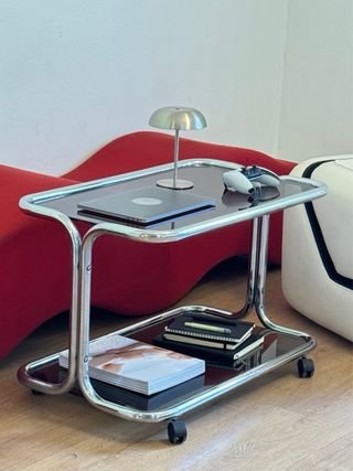 MESA CARRITO AUXILIAR VINTAGE TUBULAR CRISTAL