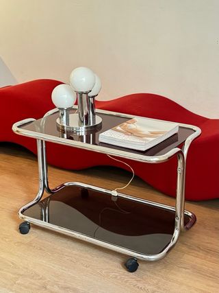 MESA CARRITO AUXILIAR VINTAGE TUBULAR CRISTAL