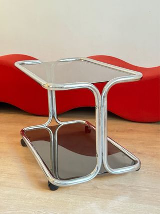 MESA CARRITO AUXILIAR VINTAGE TUBULAR CRISTAL