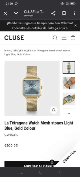 Reloj Cluse La Tetragone Mujer Malla Dorada