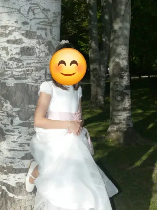 Vestido de Comunión Blanco con lazo rosa
