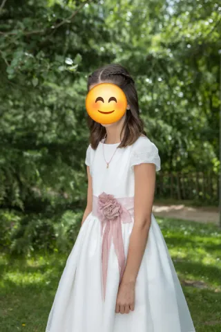 Vestido de Comunión Blanco con lazo rosa