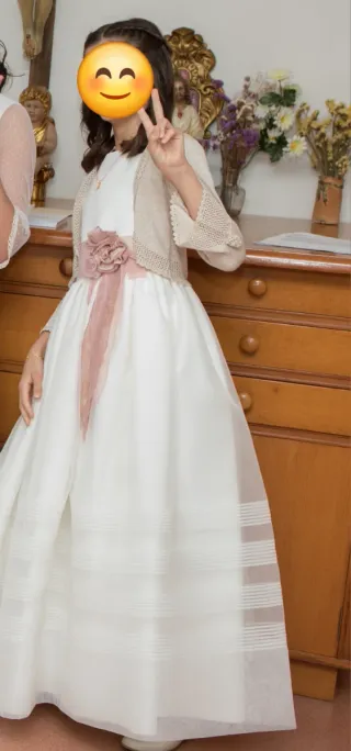 Vestido de Comunión Blanco con lazo rosa