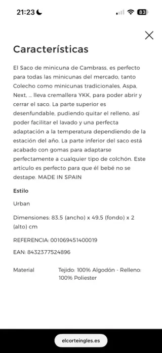 Saco Minicuna Cambrass