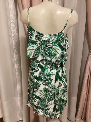 Vestitino corto fantasia foglie verdi