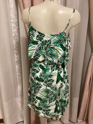 Vestitino corto fantasia foglie verdi