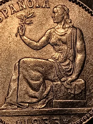 Moneda 1 Peseta Plata 1933 República Española