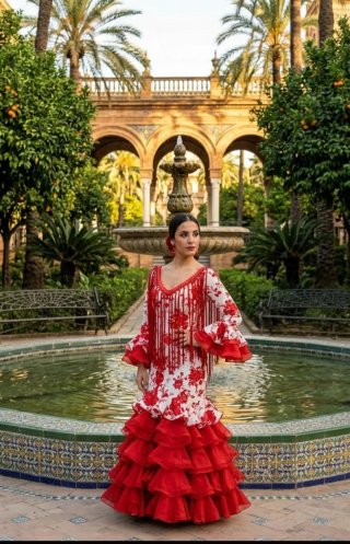 Traje de Flamenca Rojo y Blanco T-42