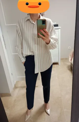 Camisa Stradivarius Talla XS Rayas Beige