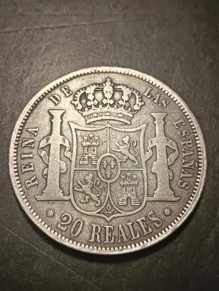 Moneda Plata 20 Reales 1855 Reina de las Españas