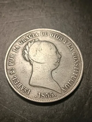 Moneda Plata 20 Reales 1855 Reina de las Españas