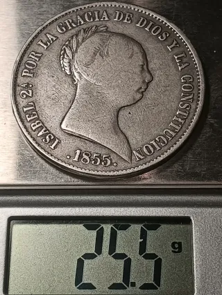 Moneda Plata 20 Reales 1855 Reina de las Españas
