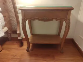 Conjunto Cabezal Ratán y Mesitas Madera nogal