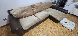 Sofá Chaise Longue Piel y Tela