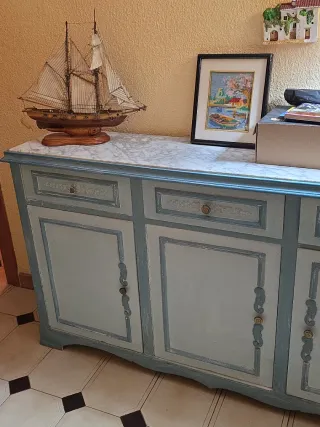 Mueble de entrada madera y mármol vintage