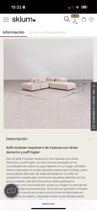 Sofá modular sklum 3 plazas beige