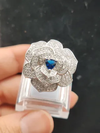 Anello Rosa Argento 925 con Zircone Blu