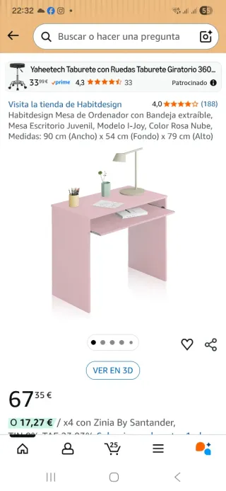 Escritorio juvenil rosa Habitdesign