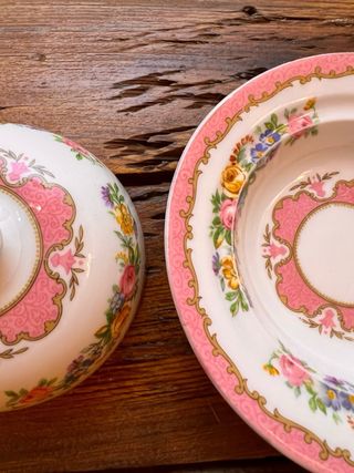 Mantequillera Porcelana Inglesa Floral Rosa