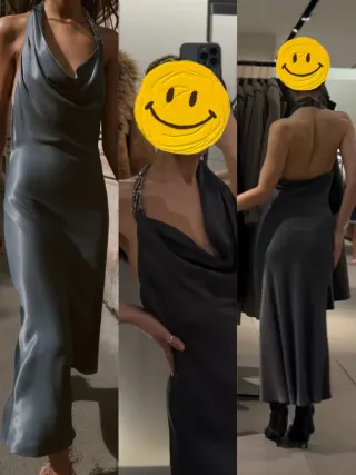 Vestido Zara largo satinado con abalorios talla M