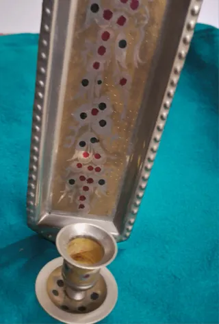 Portavelas decorativo metal dorado y plateado