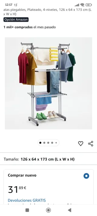 Tendedero Plegable Plateado 4 Niveles