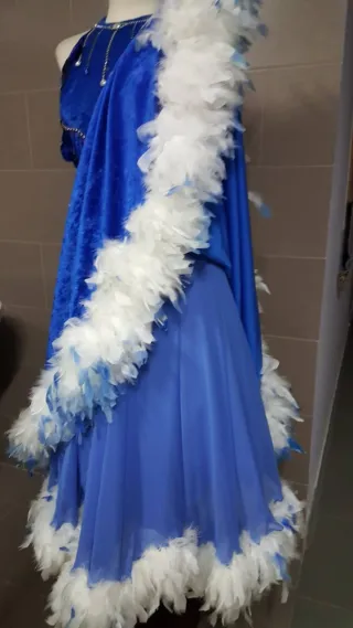 Vestido Vals y Tango Azul con Plumas